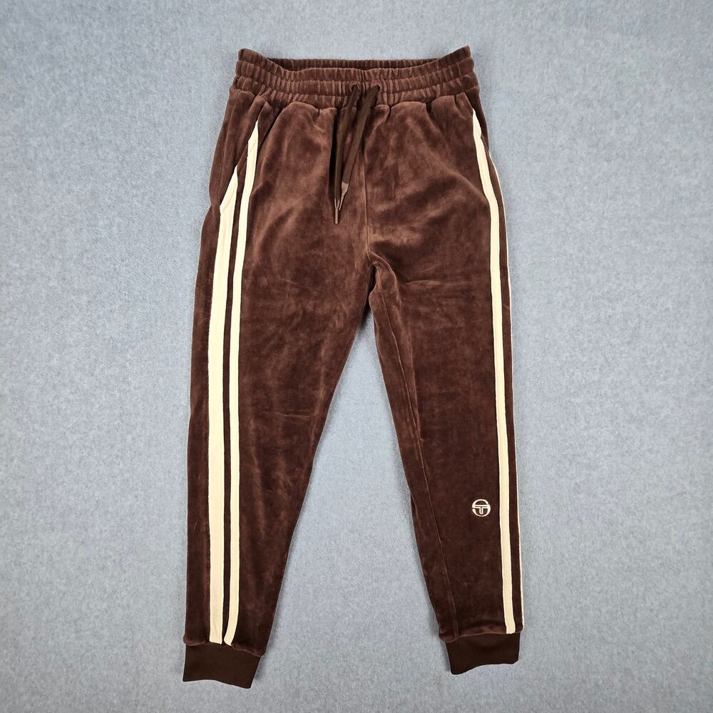 Sergio Tacchini Small Brown Velour Track Pants Drawstring and Pockets